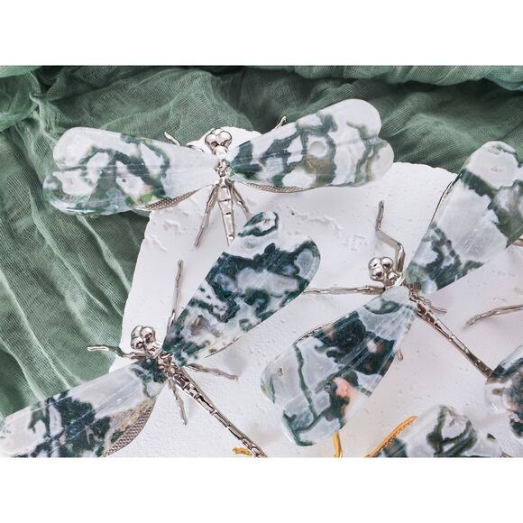 Moss Agate Dragonfly Wing Carving - Picture 7 of 12